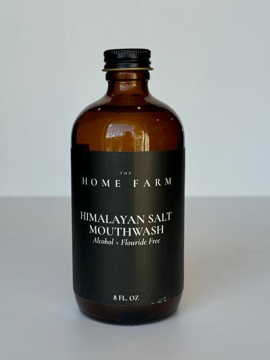 Himalayan Salt Mouthwash bottle shown at a slight angle on a white background