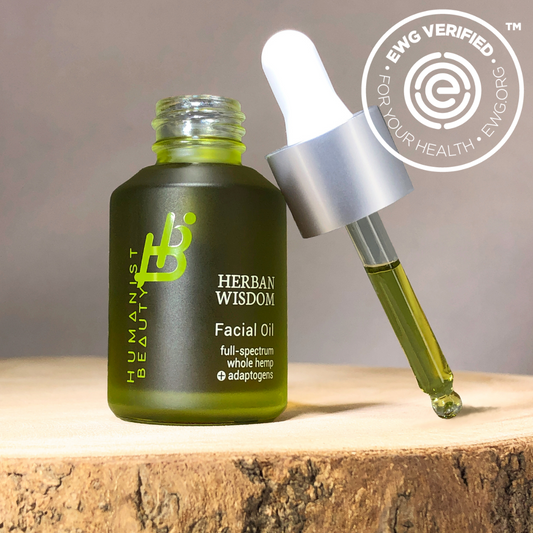 Herban Wisdom Facial Oil bottle with dropper and EWG Verified seal
