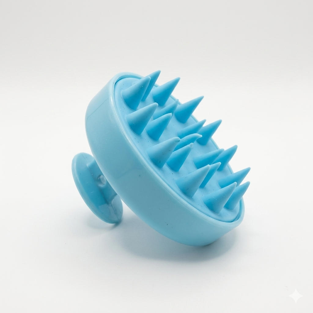 Silicone scalp massager brush on a white background